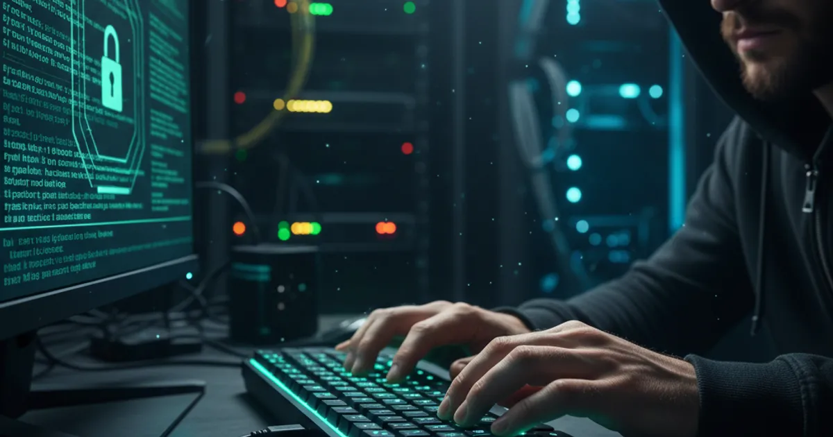 Close-up of hands typing on keyboard with security concept