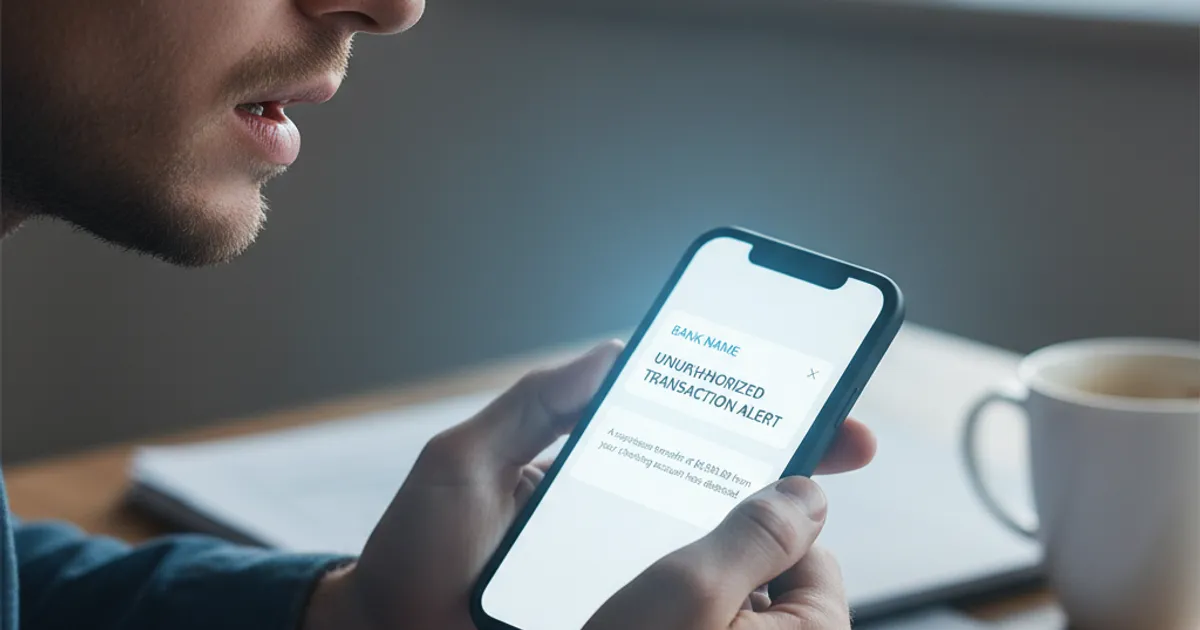 Person looking at their phone with a concerned expression, checking an email notification