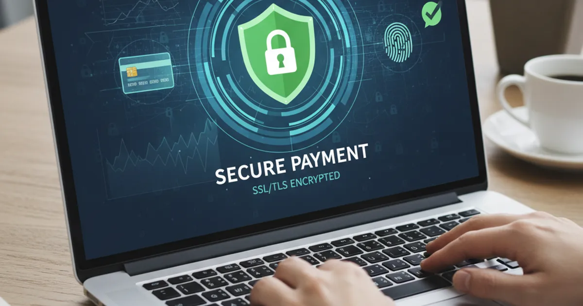 Laptop screen showing an online payment interface with a security lock icon
